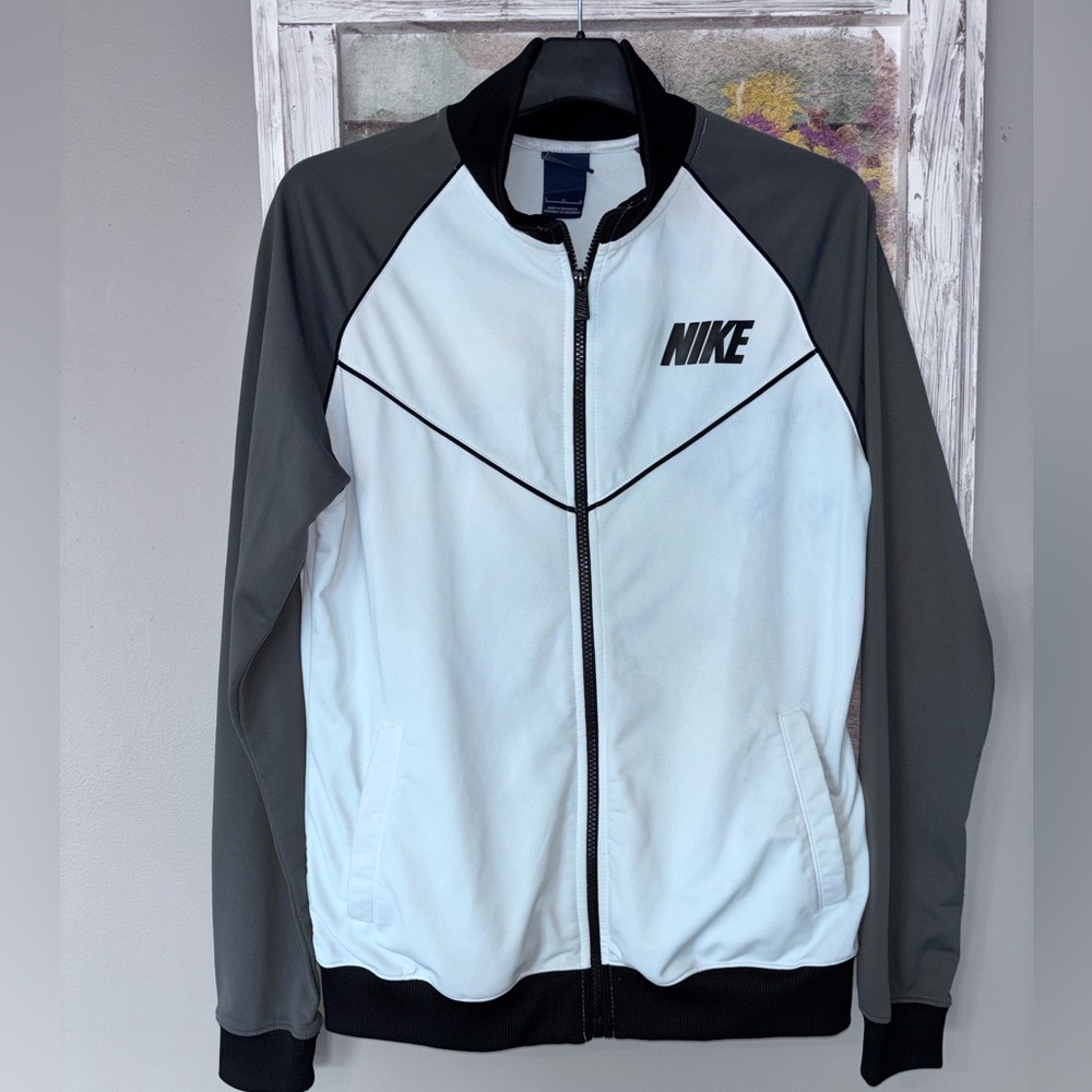 Nike Fit Dry Womens Full Zip Track Jacket Gray White Black Large